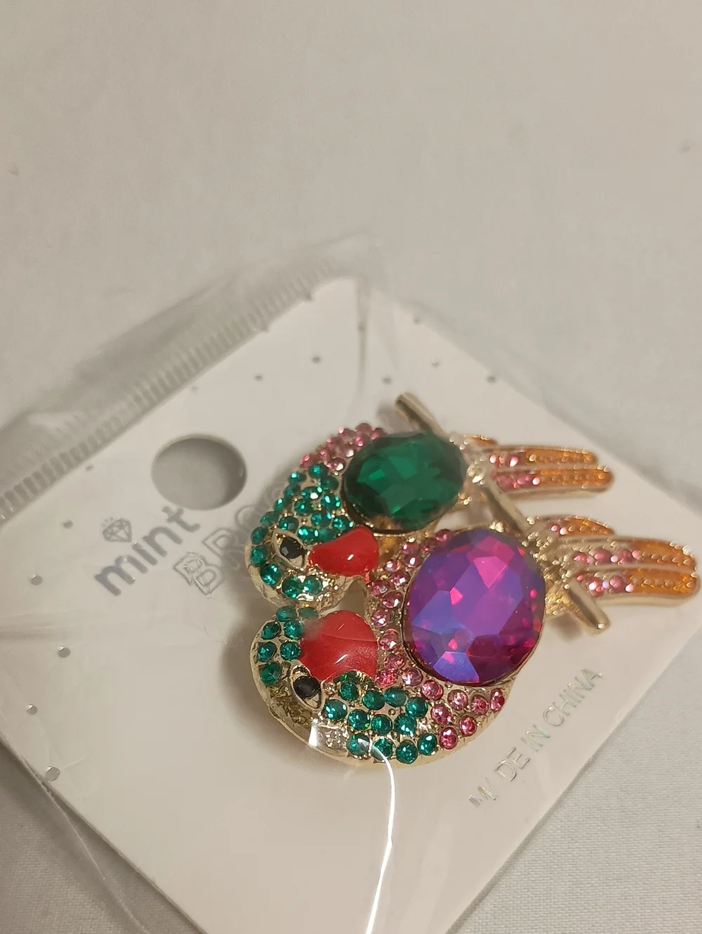 Colorful Rhinestone Parrot Brooch Pin  Gold Tone Tropical Bird Statement Jewelry